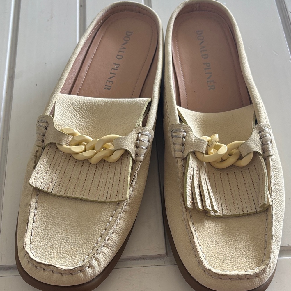Donald J. Pliner Tan Loafers with Chain Detail